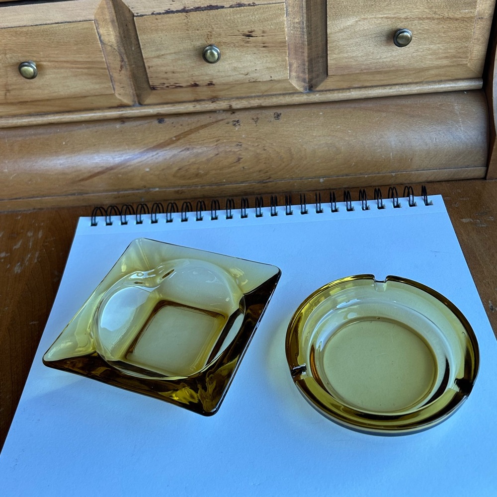 Amber Glass Ashtray Set